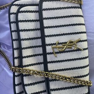 Yves Saint Laurent Cream and Black Striped Crossbody Bag